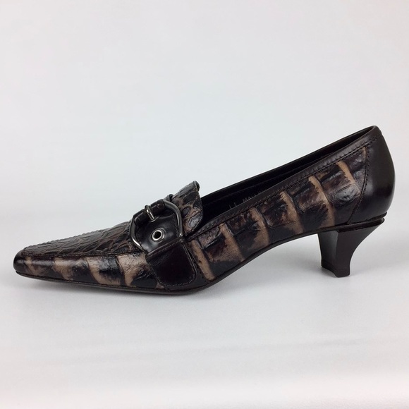 Donald J Pliner Couture Womens Narrow Mallow Brown Croc Print Pumps size 7.5N - Picture 6 of 16